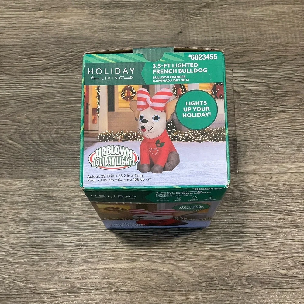 Holiday Living French Bulldog Inflatable 3.5-ft Lighted Christmas Yard Decor NEW